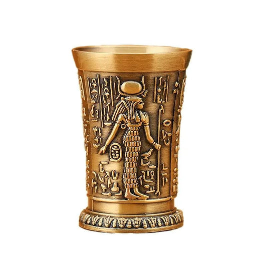 30ML Vintage Metal Egyptian Wine Glass Pharaoh Tut Engraving Goblet Metal Cocktail Whiskey Bar Cup Water Glass Bar Home Decor