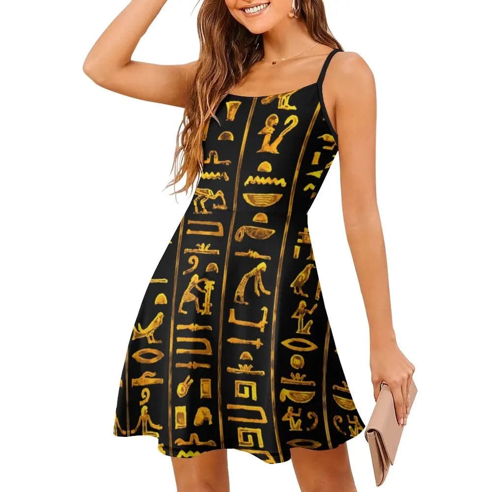 Dress Ancient Hieroglyphs (Gold on Black) 