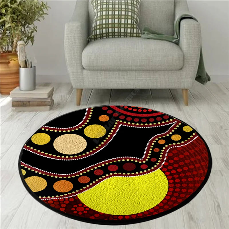 Aboriginal Kangaroo running Lizard Australia Art Circle Rug Non-slip Mat Dining Room Living Room Soft Bedroom Carpet