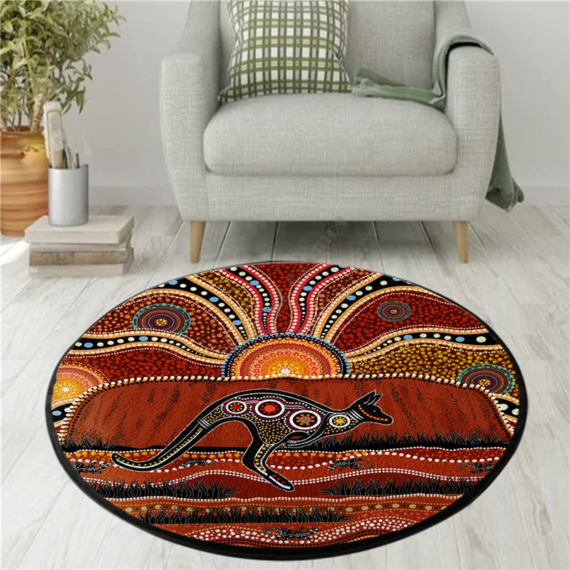 Aboriginal Kangaroo running Lizard Australia Art Circle Rug Non-slip Mat Dining Room Living Room Soft Bedroom Carpet