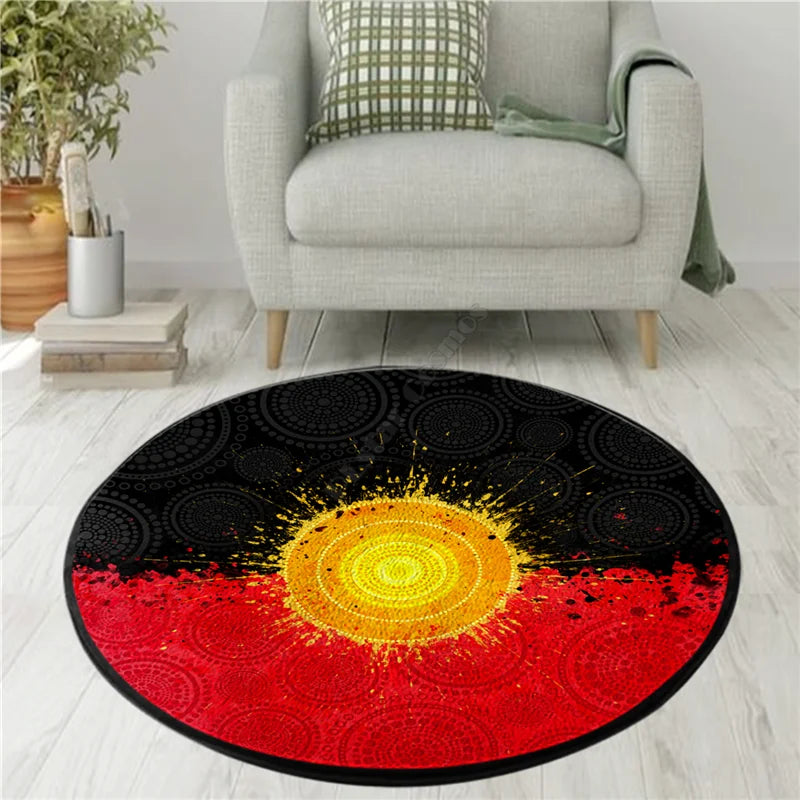 Aboriginal Kangaroo running Lizard Australia Art Circle Rug Non-slip Mat Dining Room Living Room Soft Bedroom Carpet