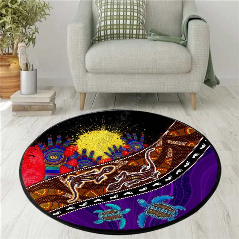 Aboriginal Kangaroo running Lizard Australia Art Circle Rug Non-slip Mat Dining Room Living Room Soft Bedroom Carpet