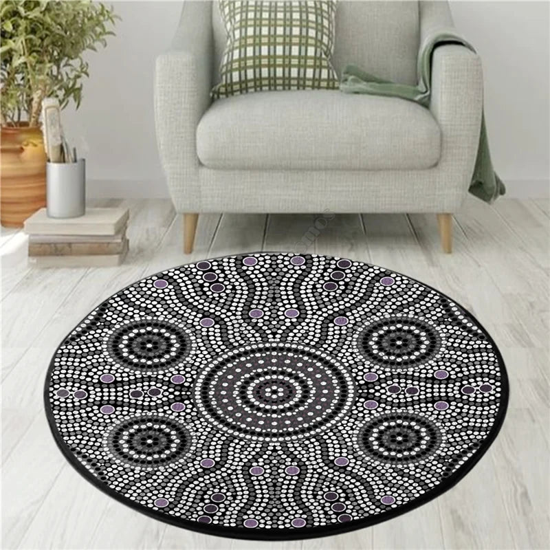 Aboriginal Kangaroo running Lizard Australia Art Circle Rug Non-slip Mat Dining Room Living Room Soft Bedroom Carpet