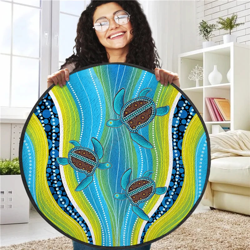 Aboriginal Kangaroo running Lizard Australia Art Circle Rug Non-slip Mat Dining Room Living Room Soft Bedroom Carpet