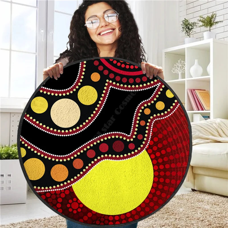 Aboriginal Kangaroo running Lizard Australia Art Circle Rug Non-slip Mat Dining Room Living Room Soft Bedroom Carpet