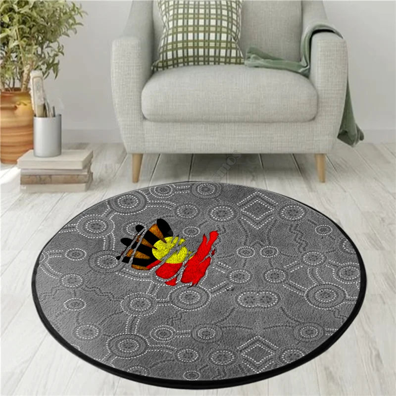 Aboriginal Kangaroo running Lizard Australia Art Circle Rug Non-slip Mat Dining Room Living Room Soft Bedroom Carpet