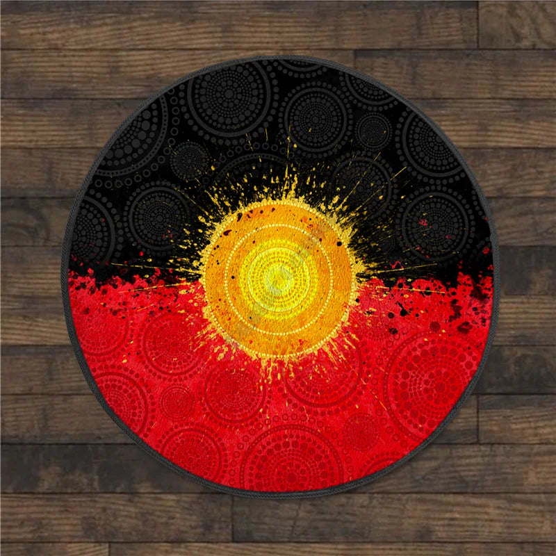 Aboriginal Kangaroo running Lizard Australia Art Circle Rug Non-slip Mat Dining Room Living Room Soft Bedroom Carpet