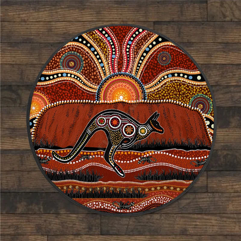 Aboriginal Kangaroo running Lizard Australia Art Circle Rug Non-slip Mat Dining Room Living Room Soft Bedroom Carpet