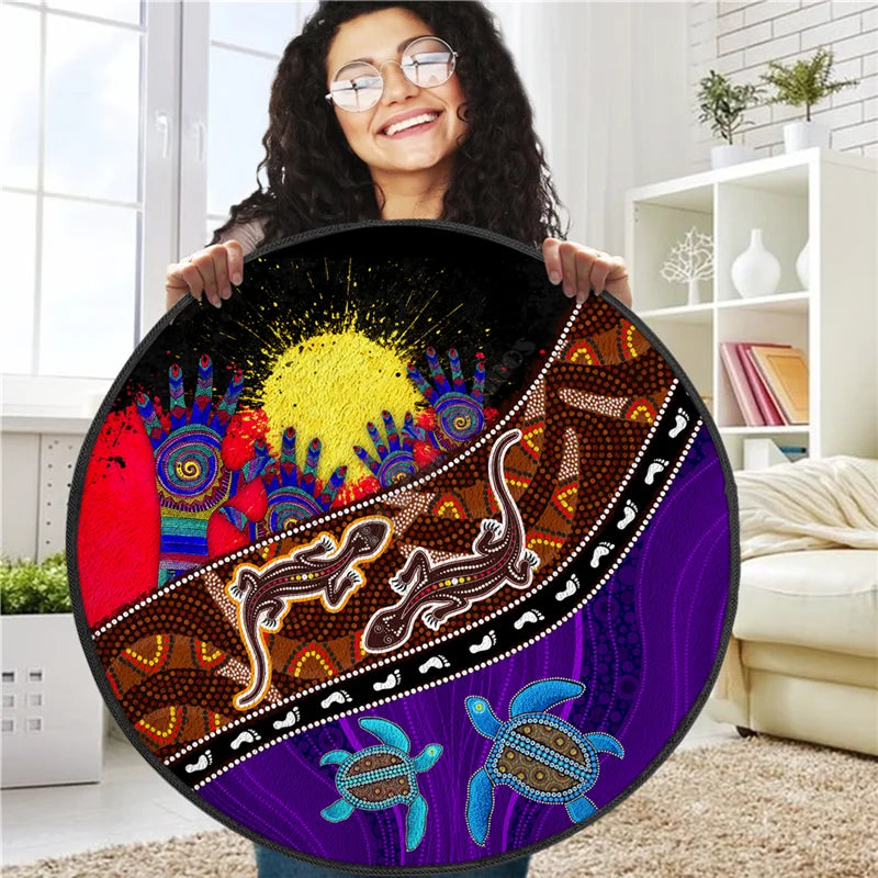 Aboriginal Kangaroo running Lizard Australia Art Circle Rug Non-slip Mat Dining Room Living Room Soft Bedroom Carpet