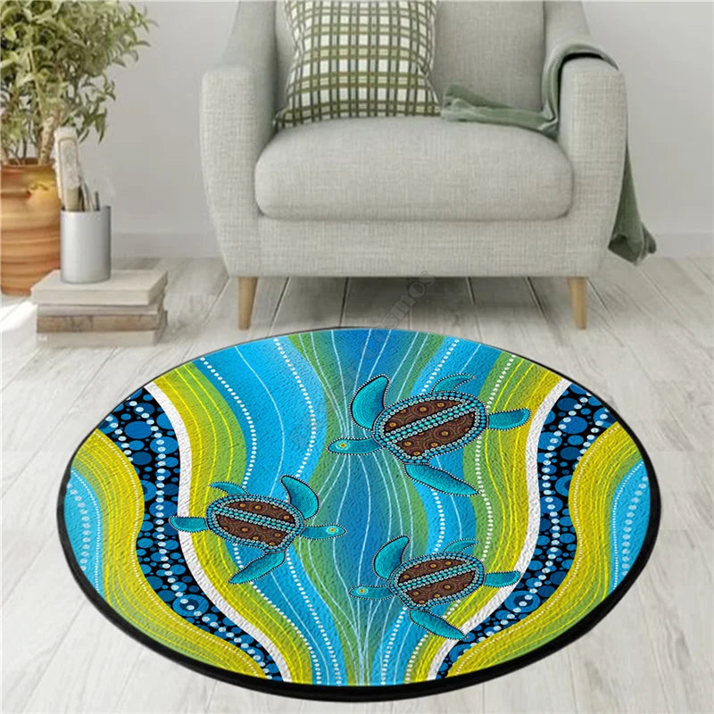 Aboriginal Kangaroo running Lizard Australia Art Circle Rug Non-slip Mat Dining Room Living Room Soft Bedroom Carpet