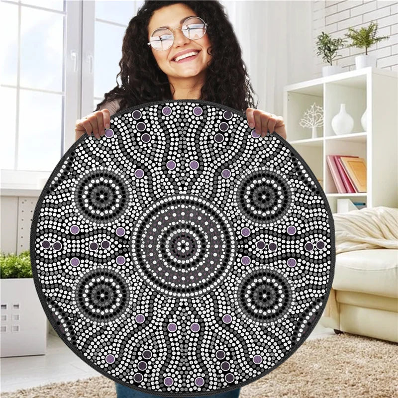 Aboriginal Kangaroo running Lizard Australia Art Circle Rug Non-slip Mat Dining Room Living Room Soft Bedroom Carpet