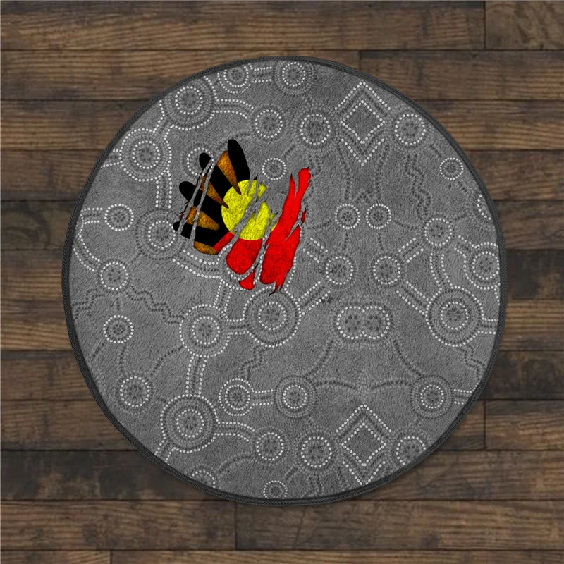 Aboriginal Kangaroo running Lizard Australia Art Circle Rug Non-slip Mat Dining Room Living Room Soft Bedroom Carpet