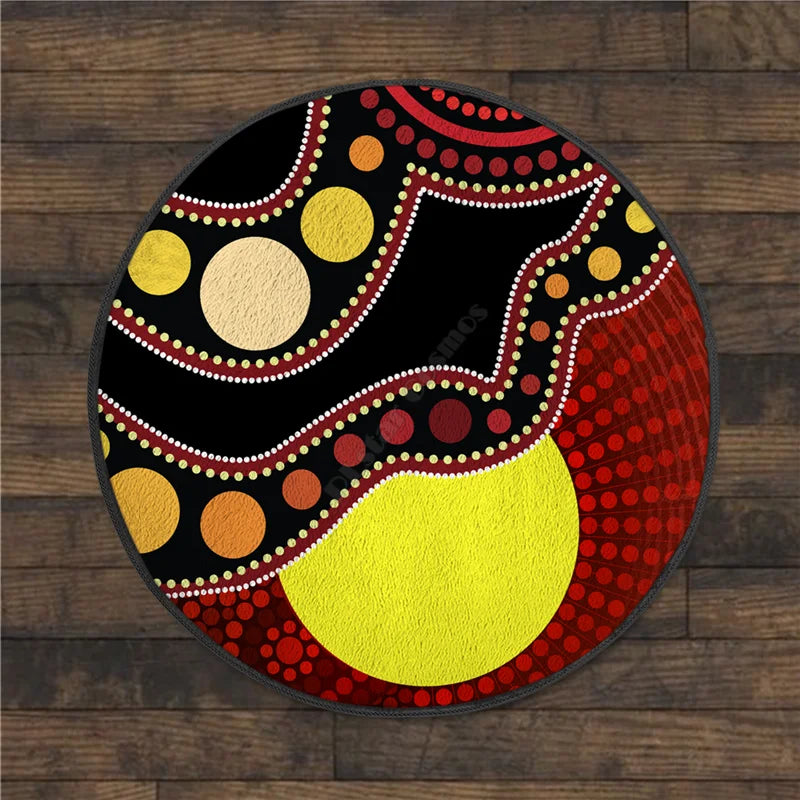 Aboriginal Kangaroo running Lizard Australia Art Circle Rug Non-slip Mat Dining Room Living Room Soft Bedroom Carpet