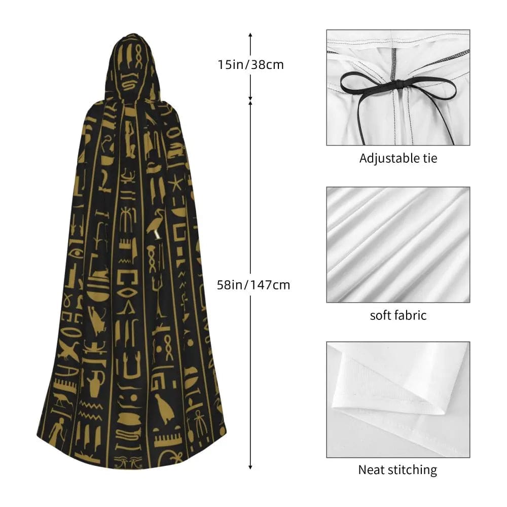 Long Cape Cloak Hieroglyphs Hooded 