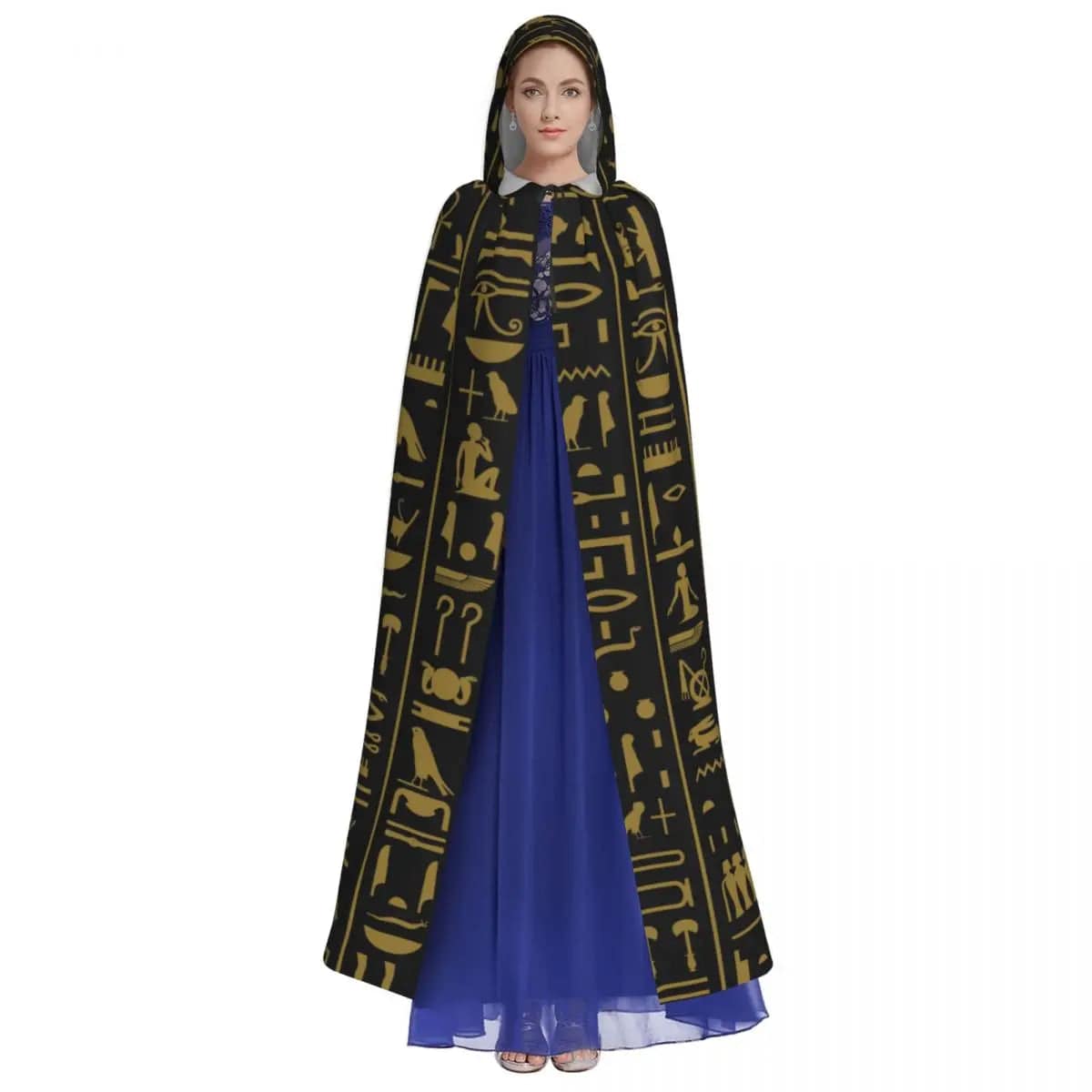 Long Cape Cloak Hieroglyphs Hooded 