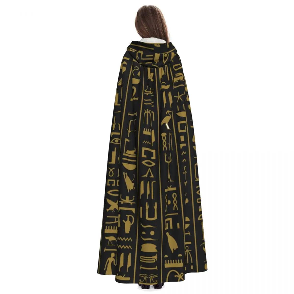 Long Cape Cloak Hieroglyphs Hooded 