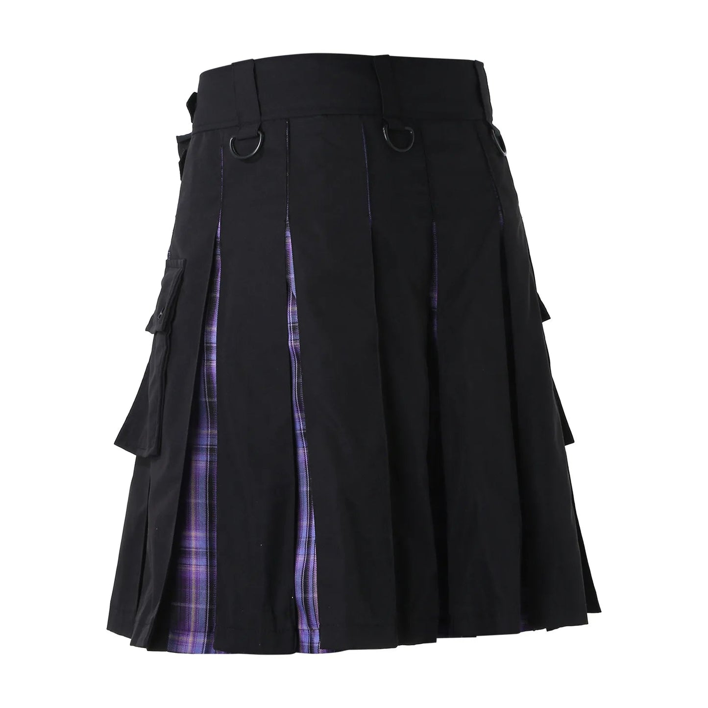 Men's Fashion Casual Scottish Style Half Bodies Skirts Plaid Contrast Pleated Skirt With Pockets Gothic Punk Vintage Kilt 