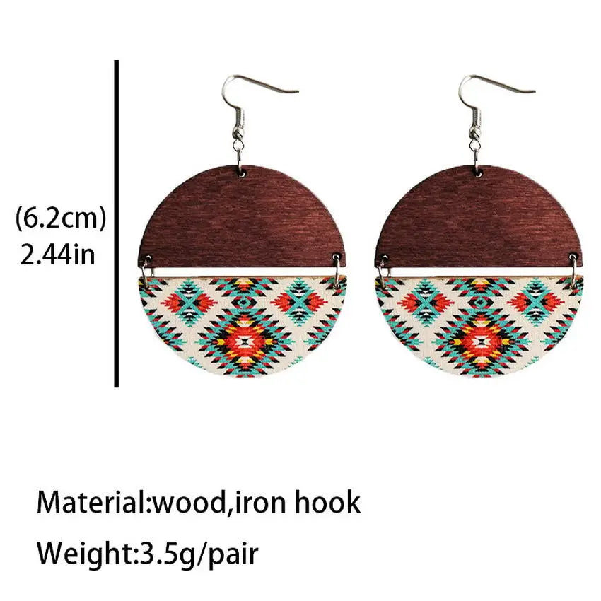 Native American Round Wood Earrings
