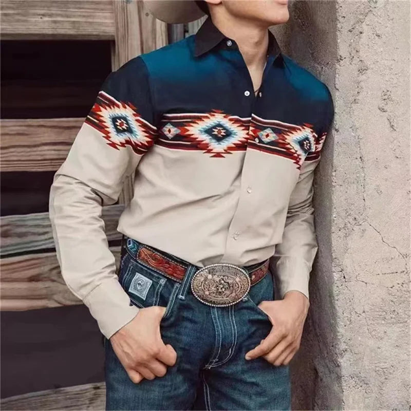 2024 New Western Tribal Men's Shirt Retro Casual Party Totem Horse HD Pattern Soft and Comfortable New Tribal Men's Shirt