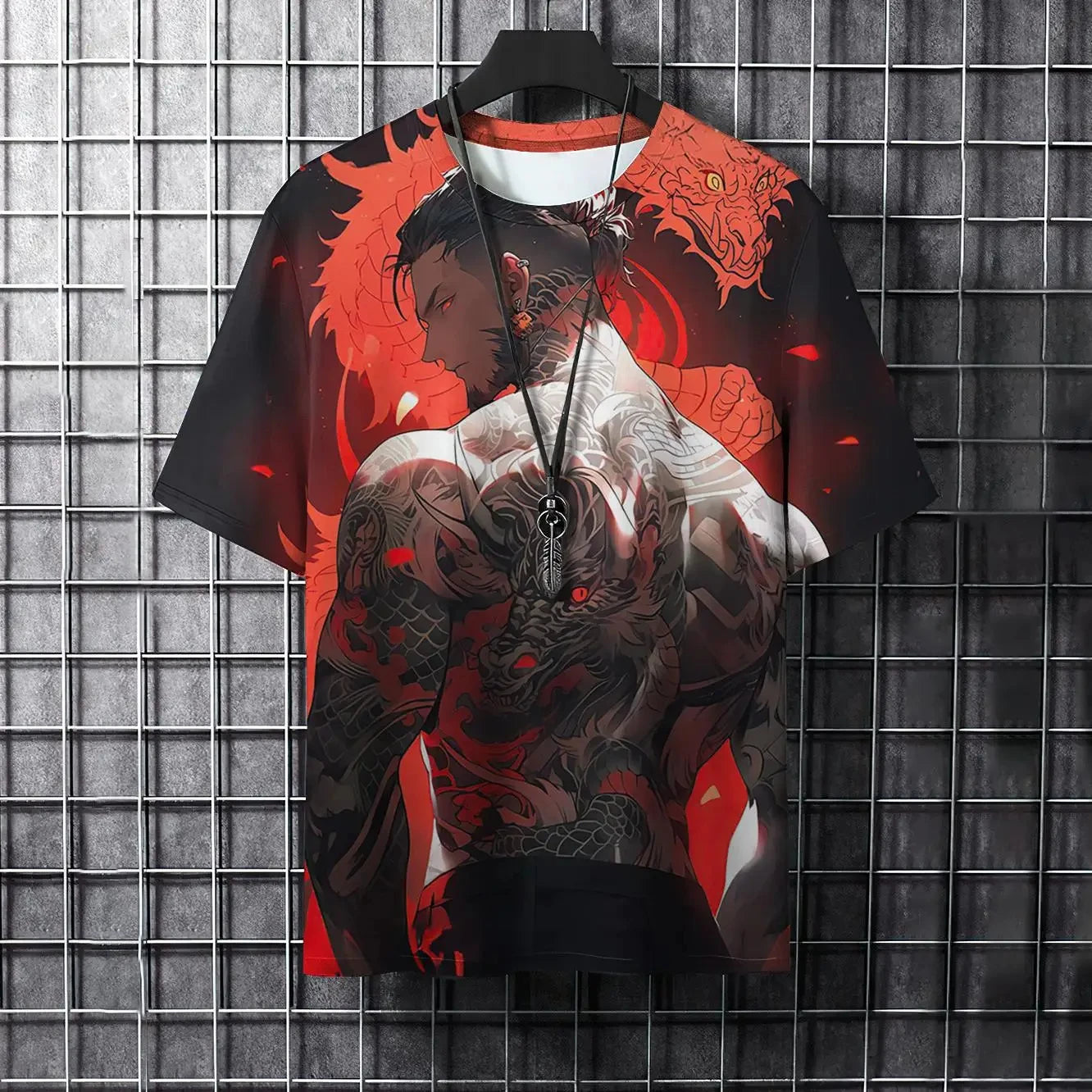 3D print Cartoon Animation Men's T-shirt Cool Samurai Tattoo Summer Street Everyday Casual Fashion short Sleeve Loose