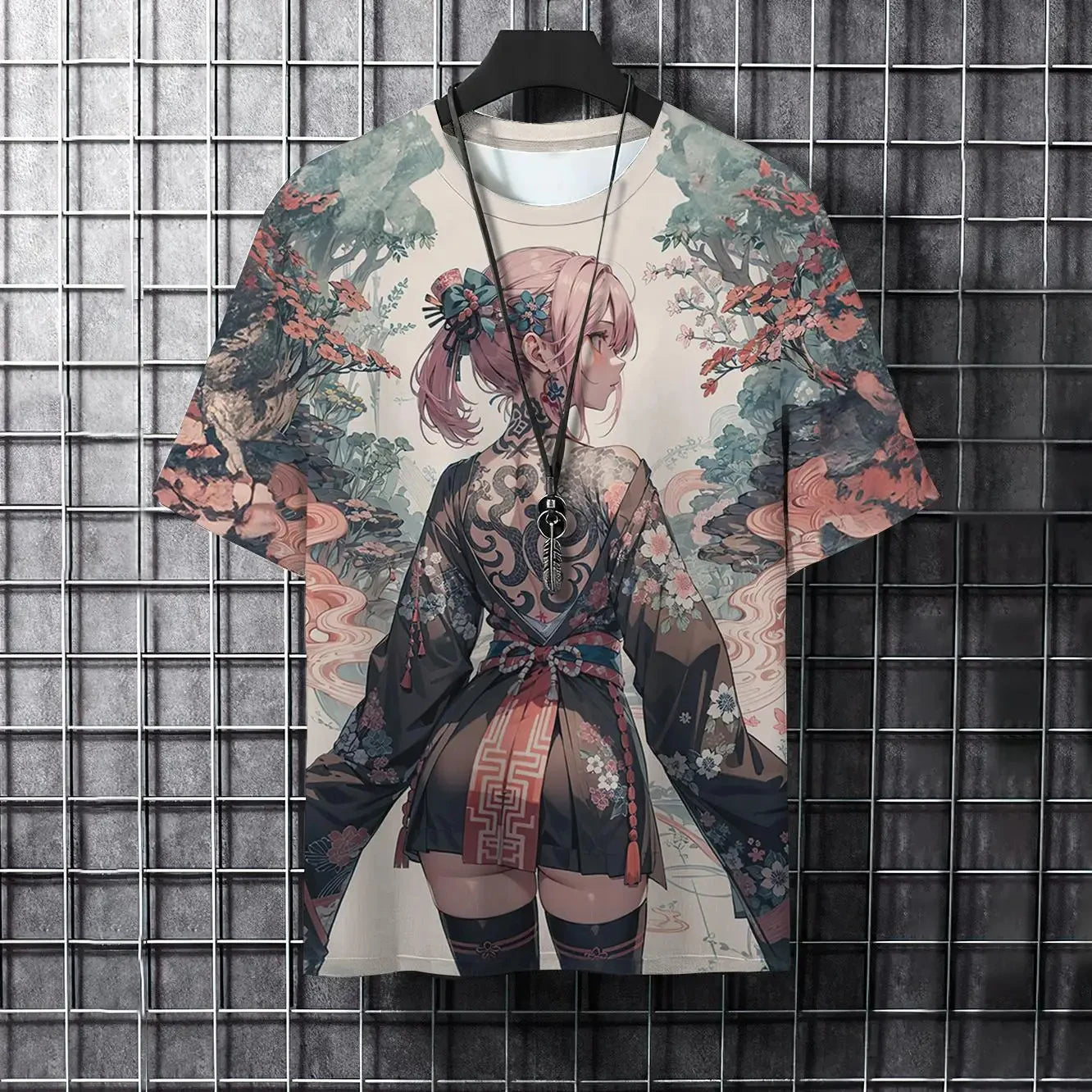 3D print Cartoon Animation Men's T-shirt Cool Samurai Tattoo Summer Street Everyday Casual Fashion short Sleeve Loose