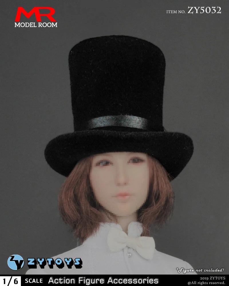 ZYTOYS ZY5032 1/6 Scale Black Top Hat Model PVC Magician Hat Soldier Clothes Accesspries Fit 12'' Male Feamle Action Figure Body