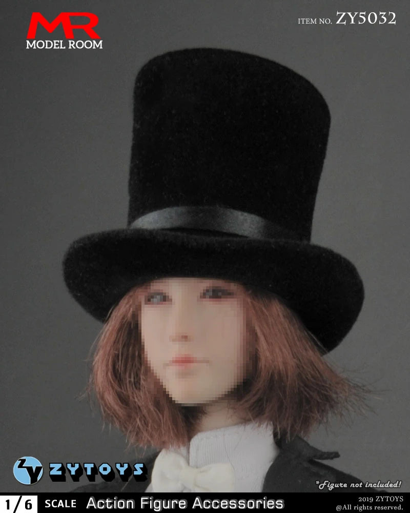 ZYTOYS ZY5032 1/6 Scale Black Top Hat Model PVC Magician Hat Soldier Clothes Accesspries Fit 12'' Male Feamle Action Figure Body