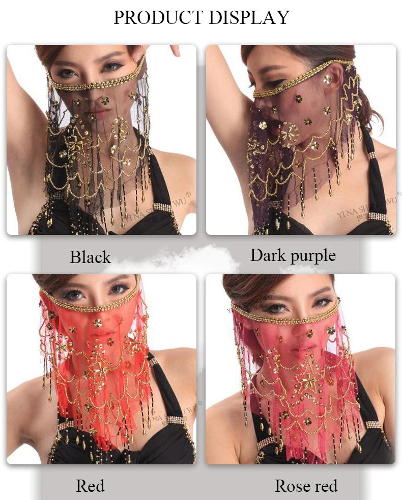 2019 High Quality Cheap Women Indian Belly Dance Face Veil Tribal Belly Dancing Veils for Sale 12 Colors Available