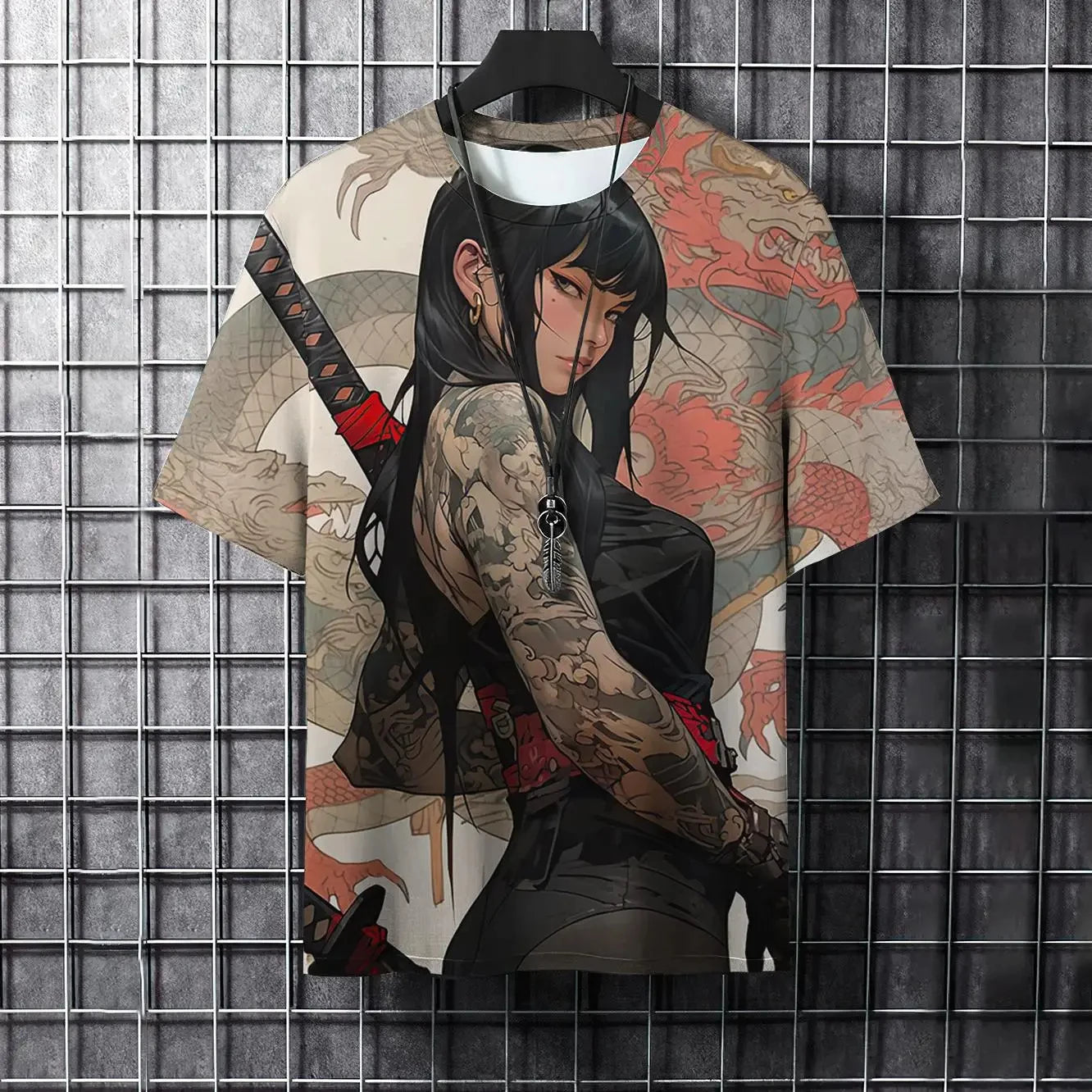 3D print Cartoon Animation Men's T-shirt Cool Samurai Tattoo Summer Street Everyday Casual Fashion short Sleeve Loose