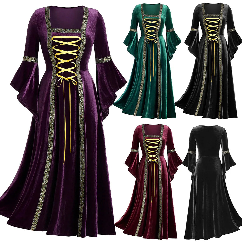 [You're My Secret] Punk Gothic Women Dress Vintage Dress Halloween Carnival Court Noble Medieval Queen Princess Cosplay Costume