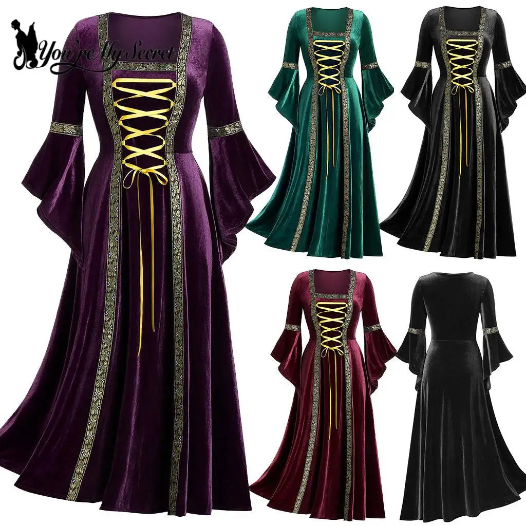 [You're My Secret] Punk Gothic Women Dress Vintage Dress Halloween Carnival Court Noble Medieval Queen Princess Cosplay Costume