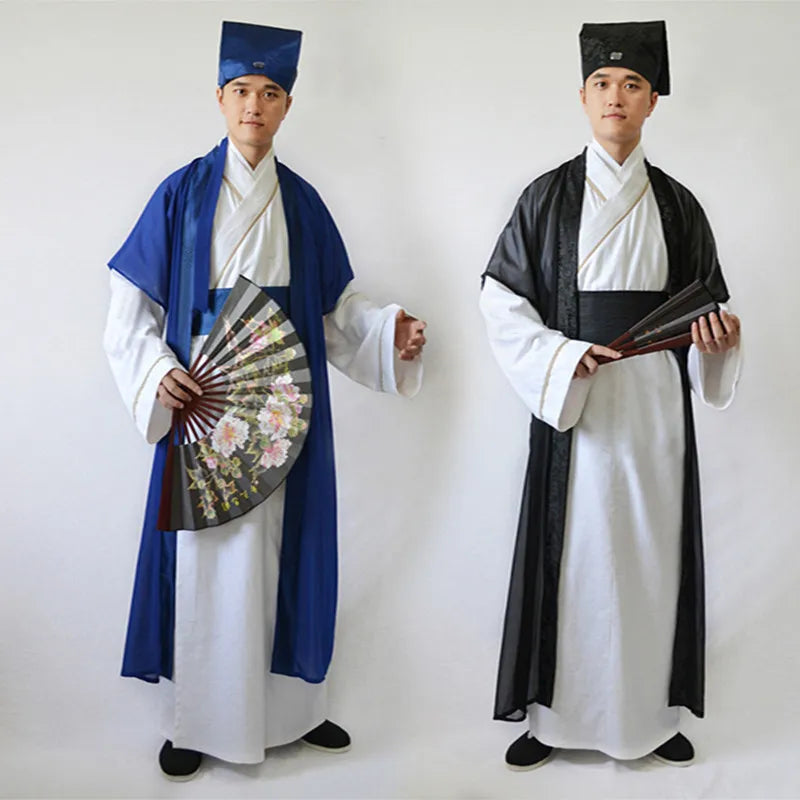 2024 Ancient  scholar costume Hanfu national Tang costume men's Chinese silk robe hanfu Dance scholar Performance dress