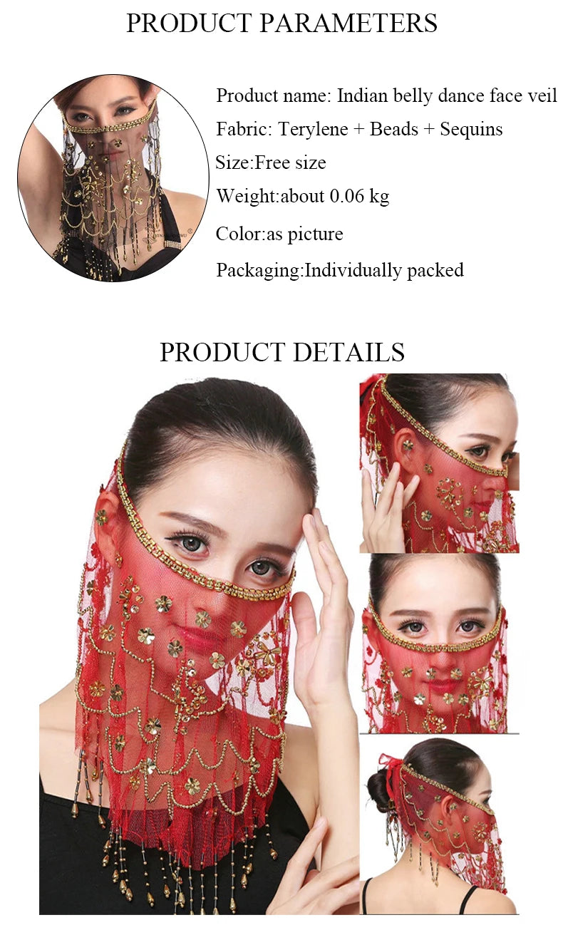 2019 High Quality Cheap Women Indian Belly Dance Face Veil Tribal Belly Dancing Veils for Sale 12 Colors Available