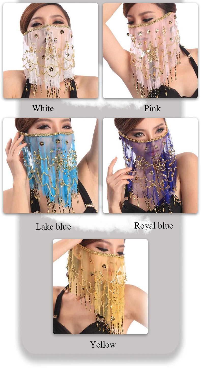 2019 High Quality Cheap Women Indian Belly Dance Face Veil Tribal Belly Dancing Veils for Sale 12 Colors Available